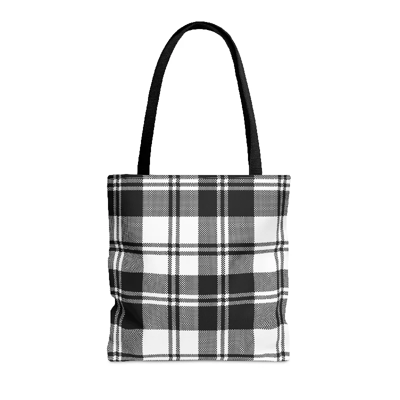 Handle bags with artistic prints for creativity -Black Checkered Plaid Tote Bag