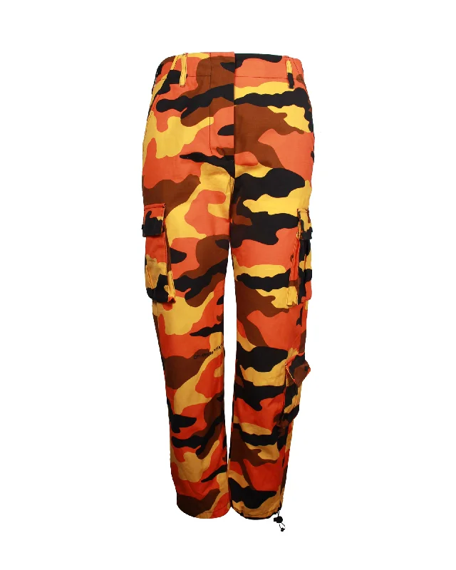 Casual tight trousers for men with drawstring waistband for a relaxed fit -Off-White Camouflage Printed Cargo in Orange Cotton