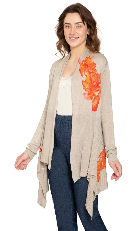 Boat - neck cardigan for a stylish look -Women's Floral Embellished Open Long Cardigan