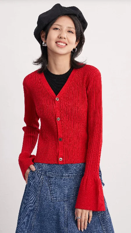 Ribbed - knit cardigan for a snug fit -Drawstring Cardigan