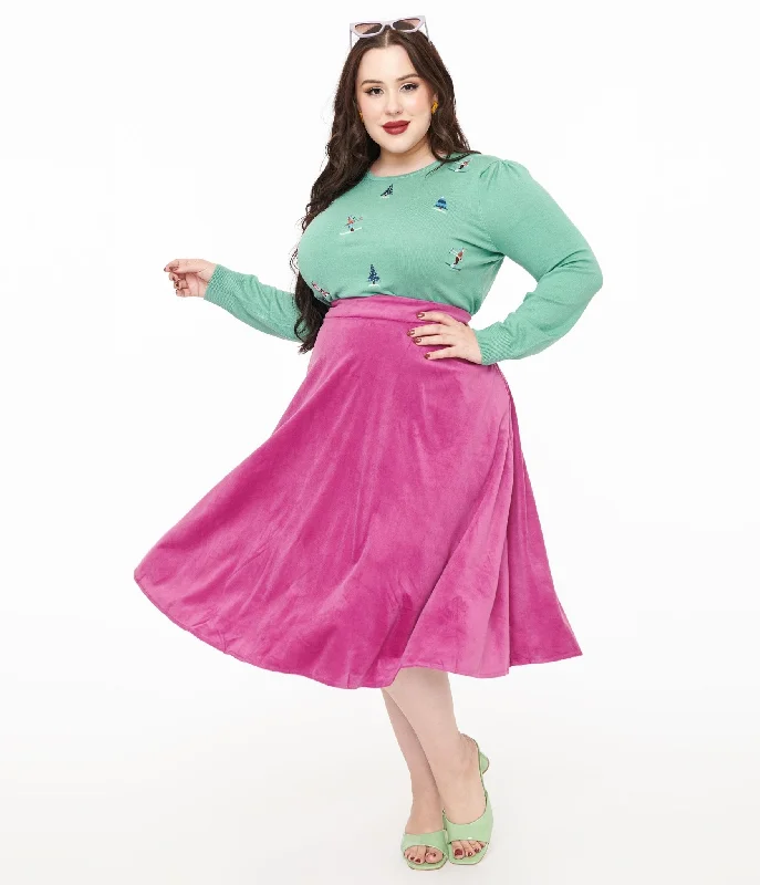 Soft cotton skirts for cozy comfort -Royal Monk Plus Size 1950s Purple Velvet Dreams Swing Skirt