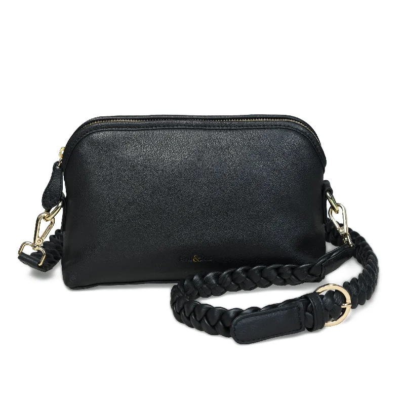 Handle bags with padded interiors for laptops -LAYLA Crossbody Bag with Hand Woven Strap in Black Leather