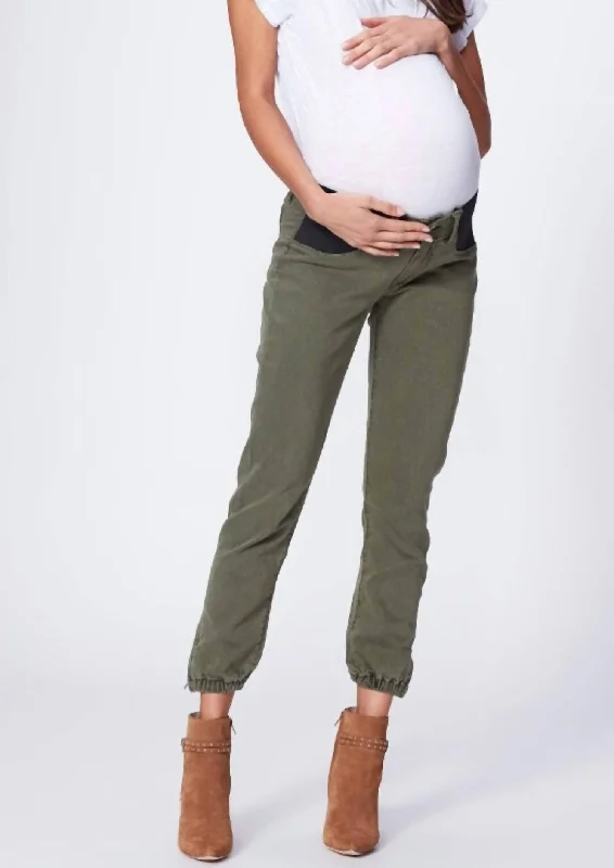 Soft fabric tight trousers for women with breathable material for year-round wear -Mayslie Jogger In Ivy