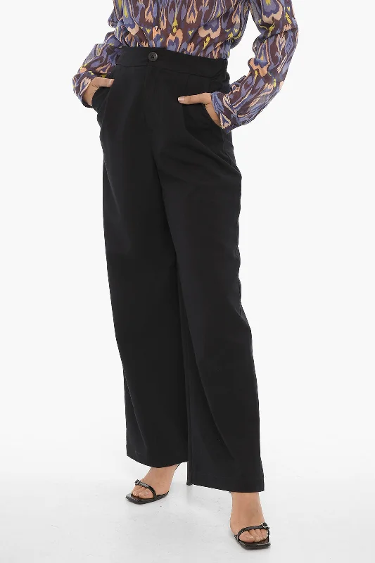 Sleek tight trousers for men with black color and slim, sharp cut -Oblò Unique Wide Leg Stretch Fabric Single-Pleat Pants