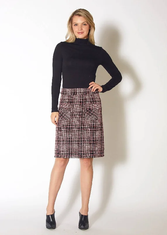 Luxury satin skirts for evening event elegance -Women's Red Tweed High Rise Pencil Skirt in Red Black Tweed