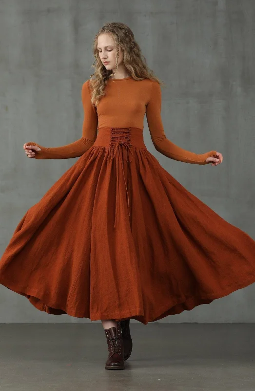 Wrap midi skirts for stylish ease -Tea Dance 5 | Lace-up Maxi Linen Skirt