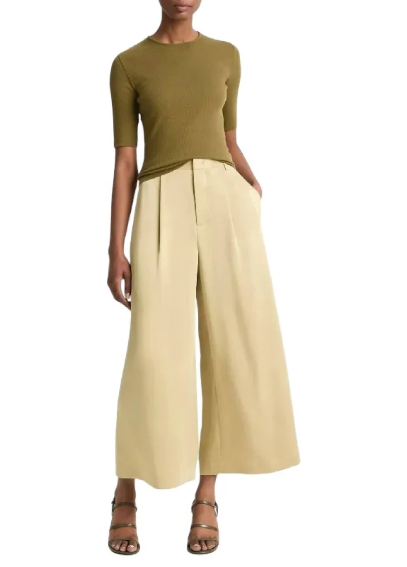 Tight trousers for women with decorative buttons and flattering silhouette for day wear -Mid-Rise Satin Culotte Pants In Pale Cliff