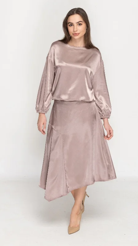 Casual skirts for effortless everyday wear -Asymmetric Satin Skirt - Satin Mocha