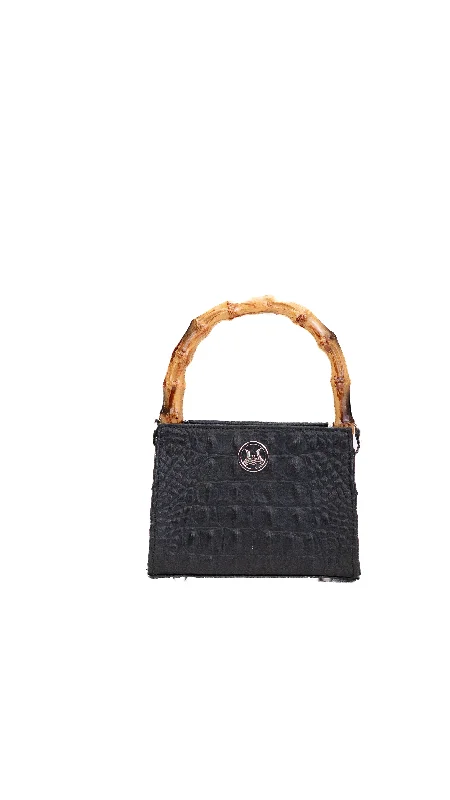 Handle bags with hidden pockets for security -NAYA: Black Crocodile Print