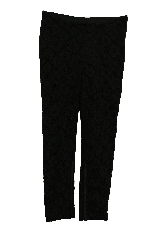 Bright colored tight trousers for women with striking hues for bold statement -Valentino Lace Pants With Side Zip in Black Viscose