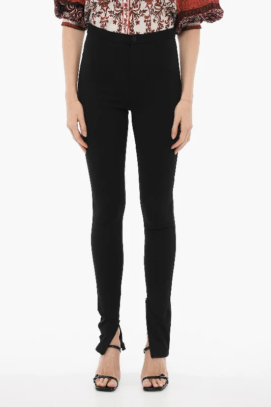 Bold patterned tight trousers for women with geometric or floral prints for unique look -Wardrobe.nyc High-Waisted Stretch Fabric Pants with Ankle Zip