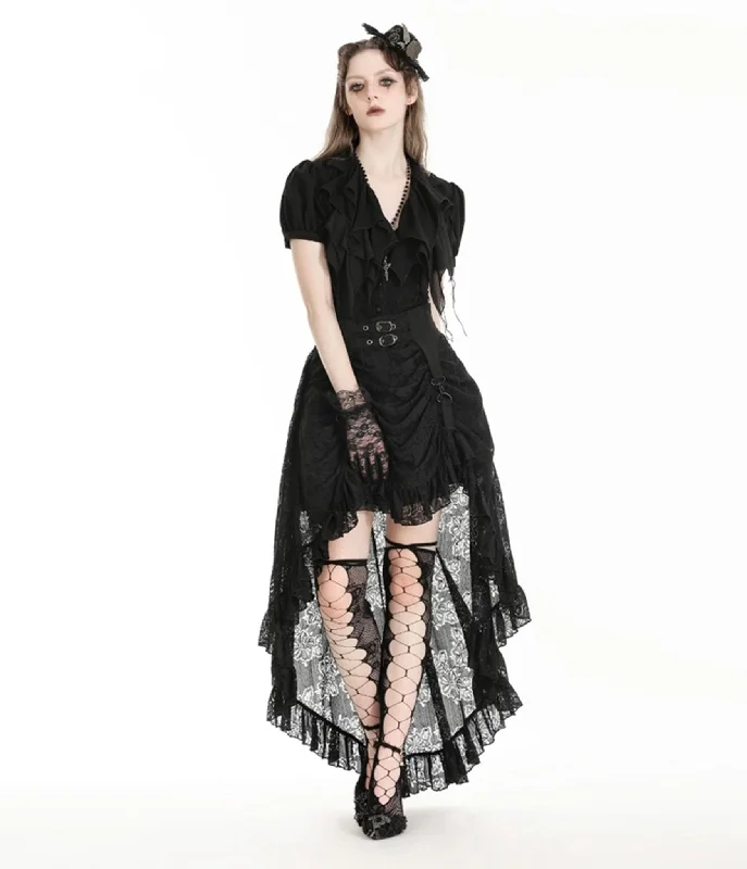 Lightweight skirts with airy fabric weave -Western Fashion Gothic Princess Black Lace Hi Low Skirt