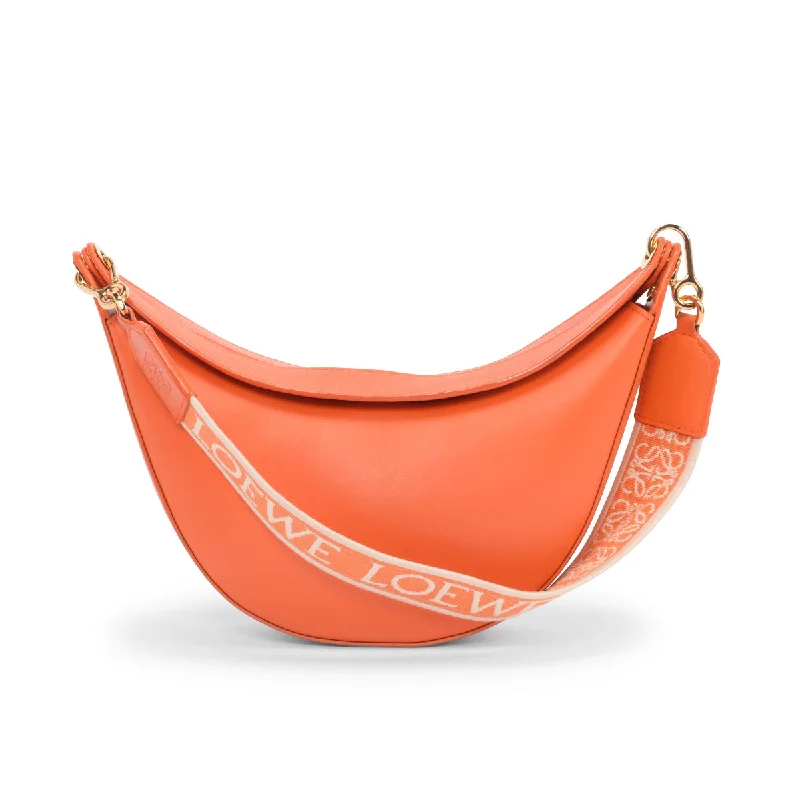 Handle bags with subtle embroidery for detail -Loewe Orange Satin Calfskin Small Luna Bag + Strap