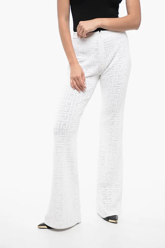 Stretch skinny tight trousers for women with full-length design and modern flair -Givenchy Perforated Viscose Blend Flared Fit Pants with Monogram Moti