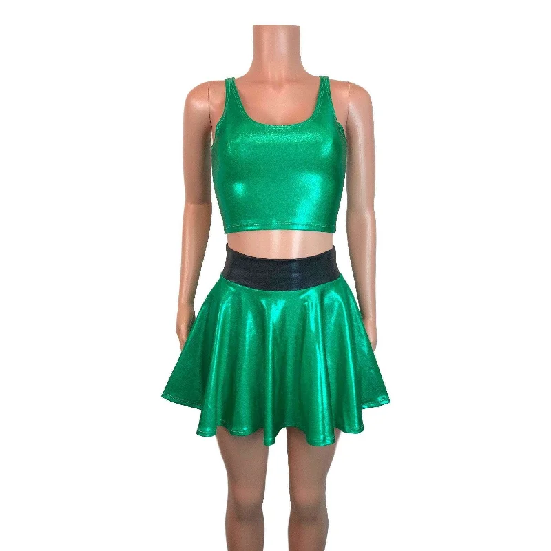 Wrap skirts for easy adjustable fit -PowerPuff Girls BUTTERCUP Costume W/ Green Skater Skirt and Crop Top