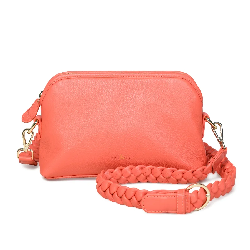 Handle bags with floral prints for spring -LAYLA Crossbody Bag with Hand Woven Strap in Coral Leather