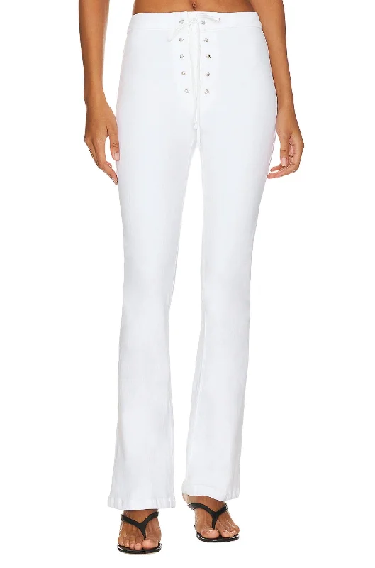 Stretch skinny tight trousers for women with full-length design and modern flair -The Lace Up High Waisted Weekender- Totally Innocent In White