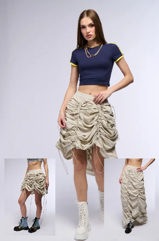 Cute denim skirts for youthful cool -CHLOE CONVERTIBLE DRAWSTRING HIGH LOW SKIRT