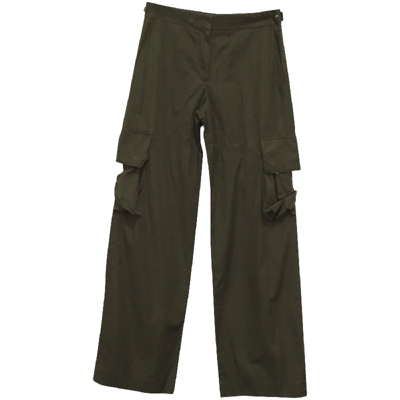 High-waisted tight trousers for women with elastic waistband for added comfort -Helmut Lang Cargo Pants in Khaki Green Cotton