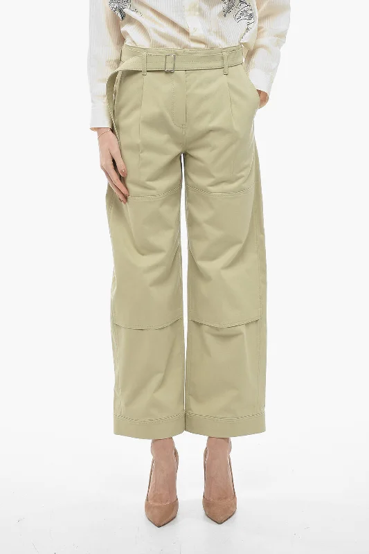 Smart casual tight trousers for women with cuffed ankle and tailored design -Low Classic Belted Cargo Pants with Front Pleats