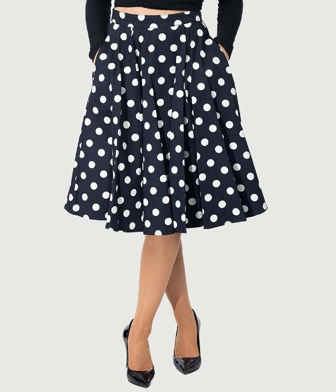 Wrap maxi skirts for versatile styling options -Eva Rose 1950s Black & White Polka Dot Flare Skirt