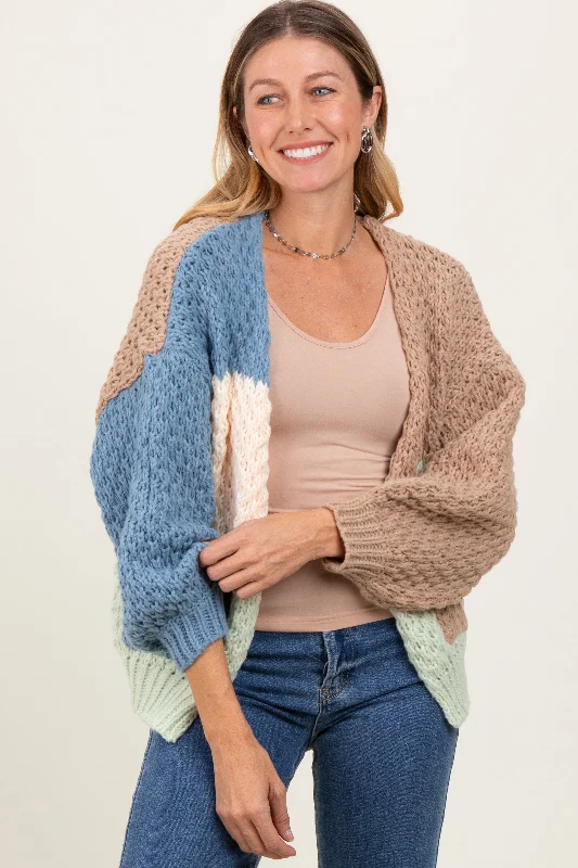 School - cardigan for a stylish campus look -Multicolor Chunky Crochet Knit Cardigan