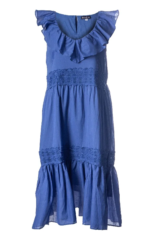 Elastic Dresses for Fit -100% Cotton Voile Dress | MED BLUE | 6423A1