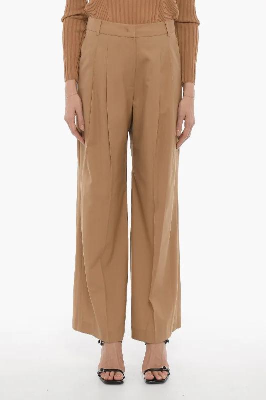 Loose-fitting tight trousers for women with stretchy waistband for ultimate comfort -Low Classic Double-Pleat Wool Pants