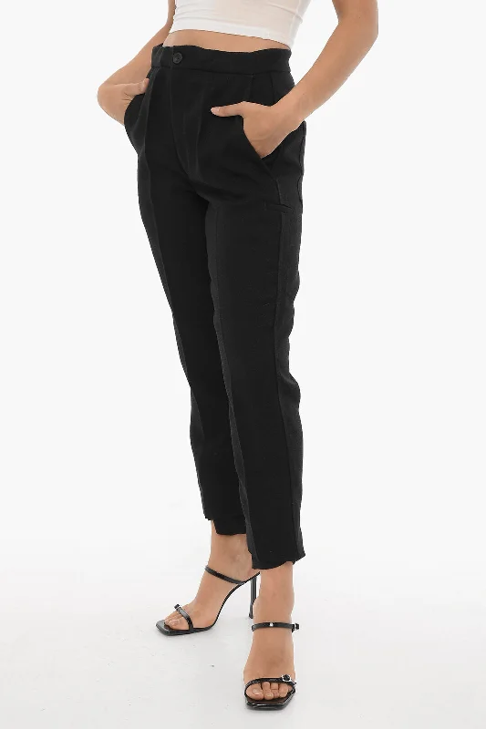 Stretch-fit tight trousers for women with all-over fit and body-hugging silhouette -Setchu High Waist Virgin Wool Straight Leg Pants