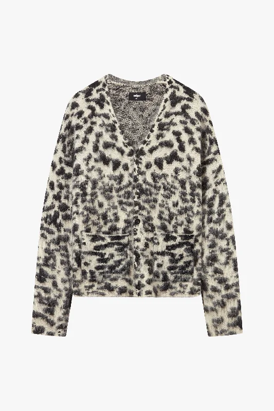 Plus - size cardigan for curvy figures -Brush Knit Leopard Cardigan