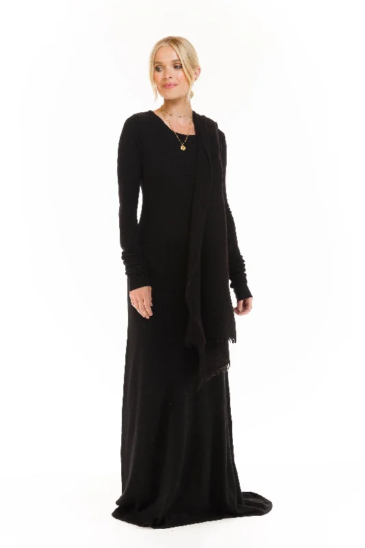 Studded Dresses for Statement -CASHMERE MAXI FITTED DRESS BLACK