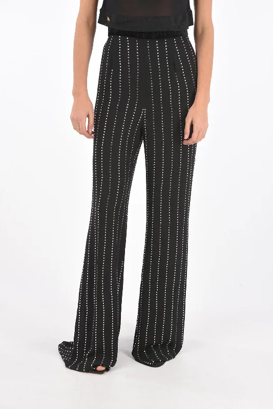 Tight trousers for women with decorative buttons and flattering silhouette for day wear -Philipp Plein COUTURE crystal all over high rise waist palazzo pants