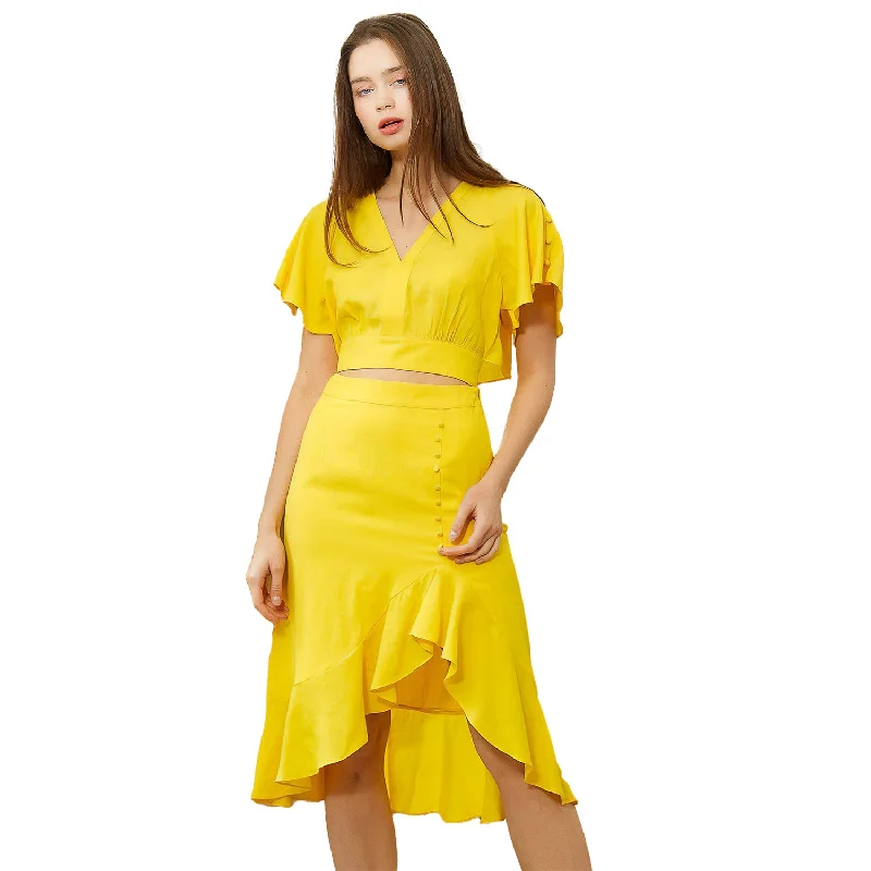 Bold skirts with bright color pops -Women's Asymmetrical Hem Button Front Skirt