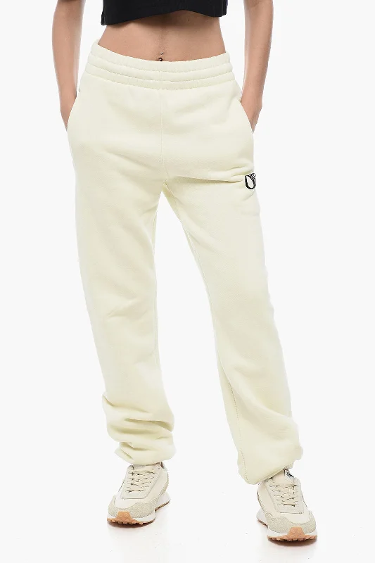 Comfortable tight trousers for women with soft cotton fabric and stretch -Off-White Embroidered Logo Brushed Cotton Joggers