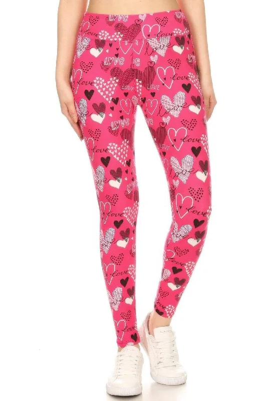 Classic tight trousers for men with slim fit and professional appearance -Heart Prints Printed, High Waisted Leggings