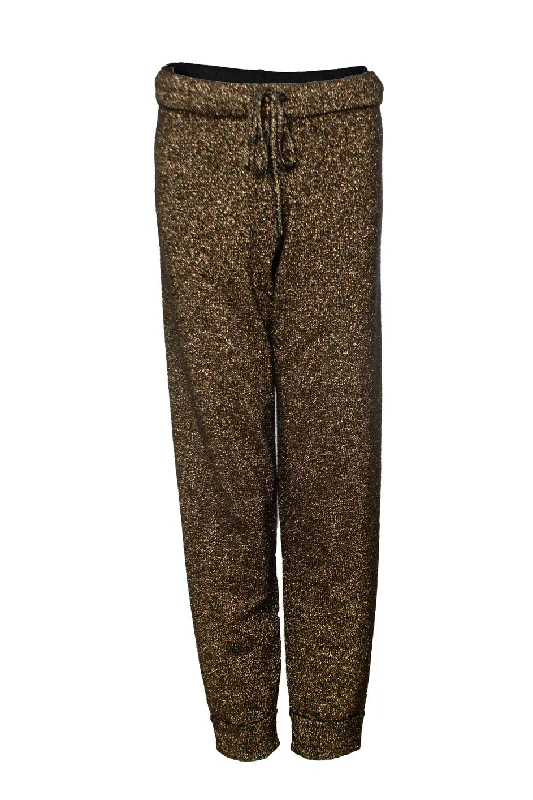 Tight trousers for women with decorative buttons and flattering silhouette for day wear -Metallic lurex jogging trousers