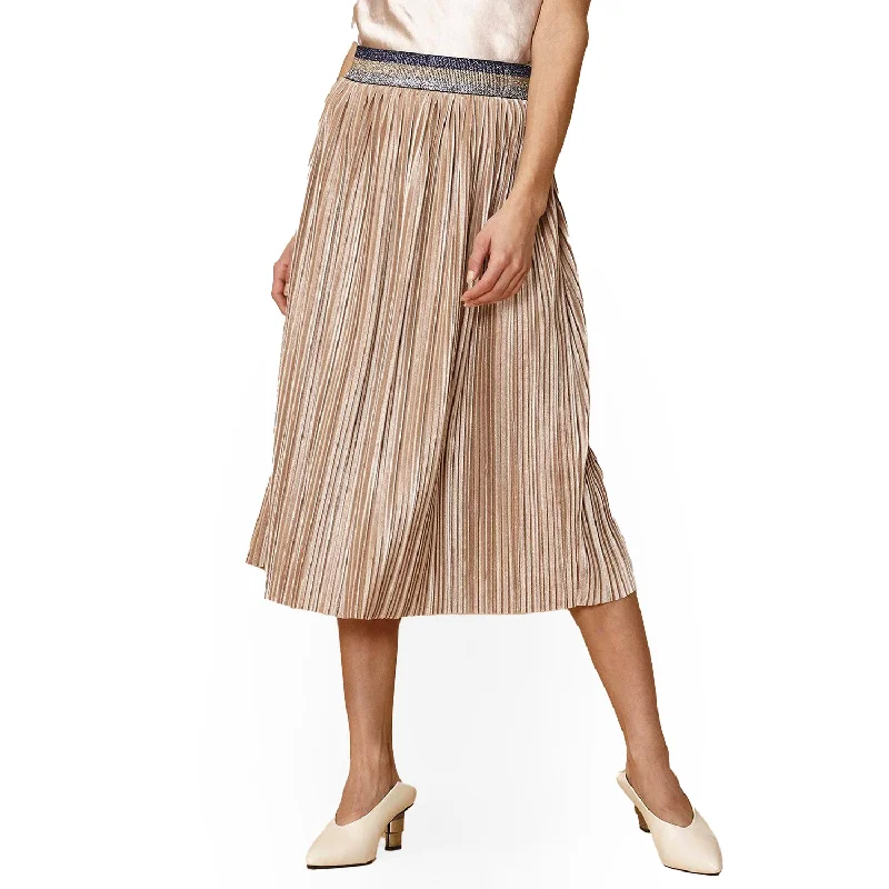 Soft cotton skirts for cozy comfort -Women's Glitter Waistband Pleated Skirt in Champagne