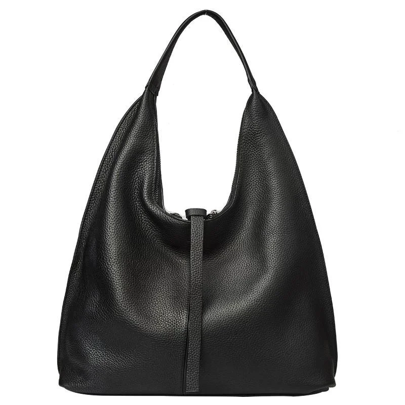 Handle bags with rustic leather for charm -Hobo Tote Black Genuine Leather Shoulder Bag