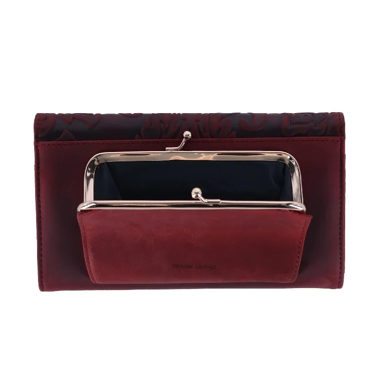 Handle bags with perforated details for style -Buxton Women's Tooled Leather Organizer Clutch - one size