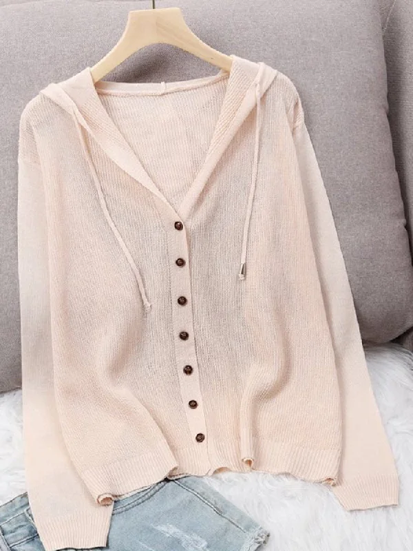 Beige - cardigan for a neutral and versatile option -Ice Silk Hooded Cardigan